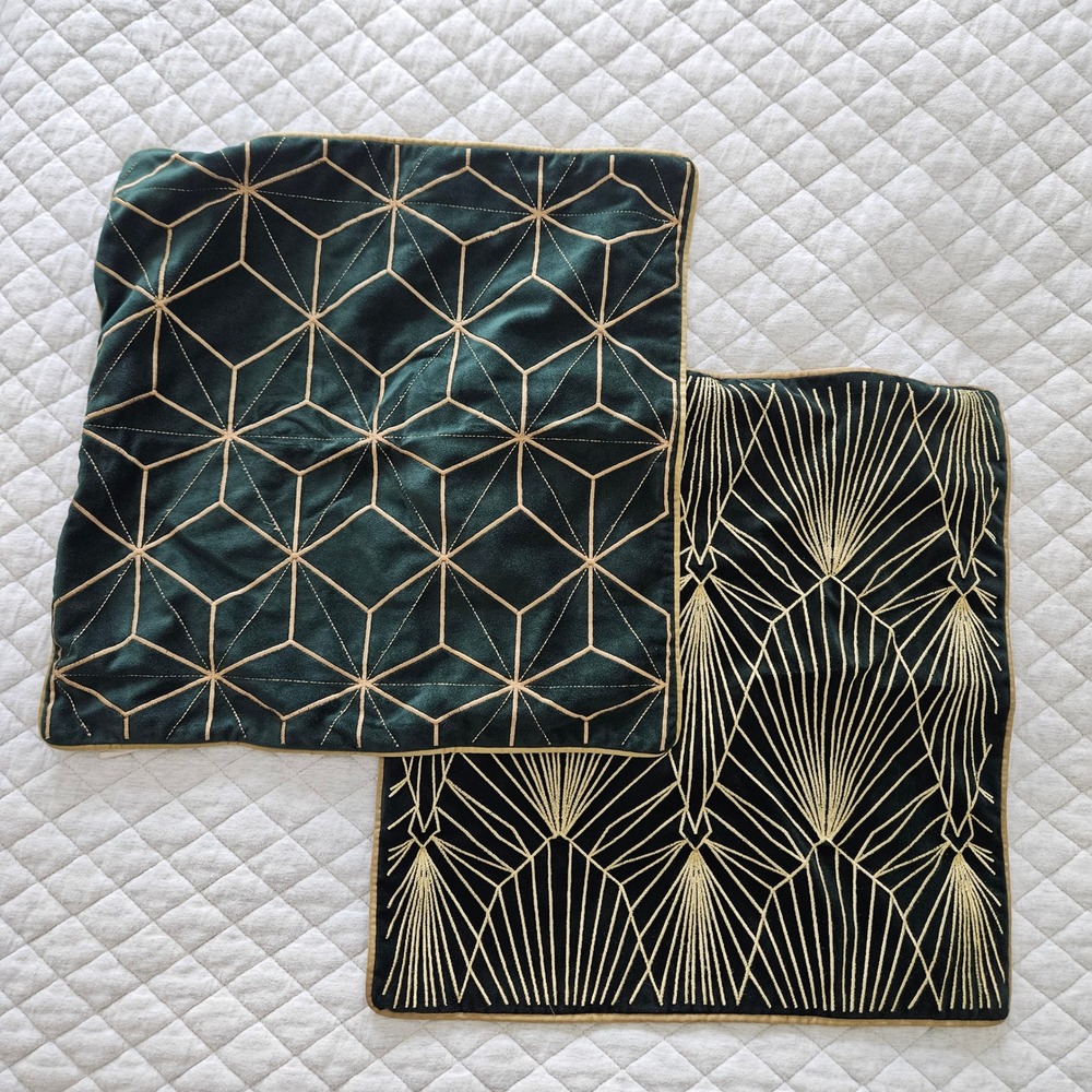 Yangest Art Deco Throw Pillow Covers Set 2 Emerald Green Gold Geometric 18x18